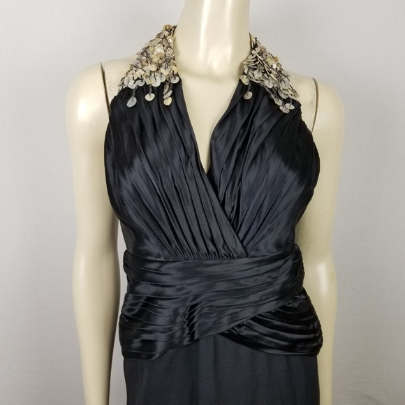 Tadashi halter styled open back shell beaded formal silk black dress size 0 - Picture 6 of 8